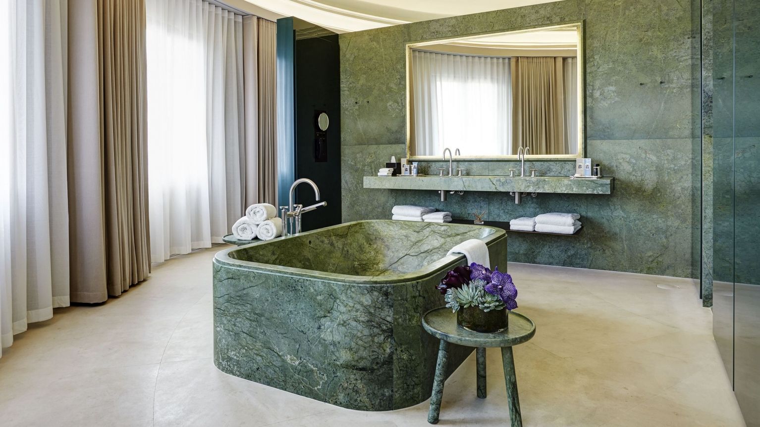 Dome penthouse hotel cafe royal london bathroom green marble